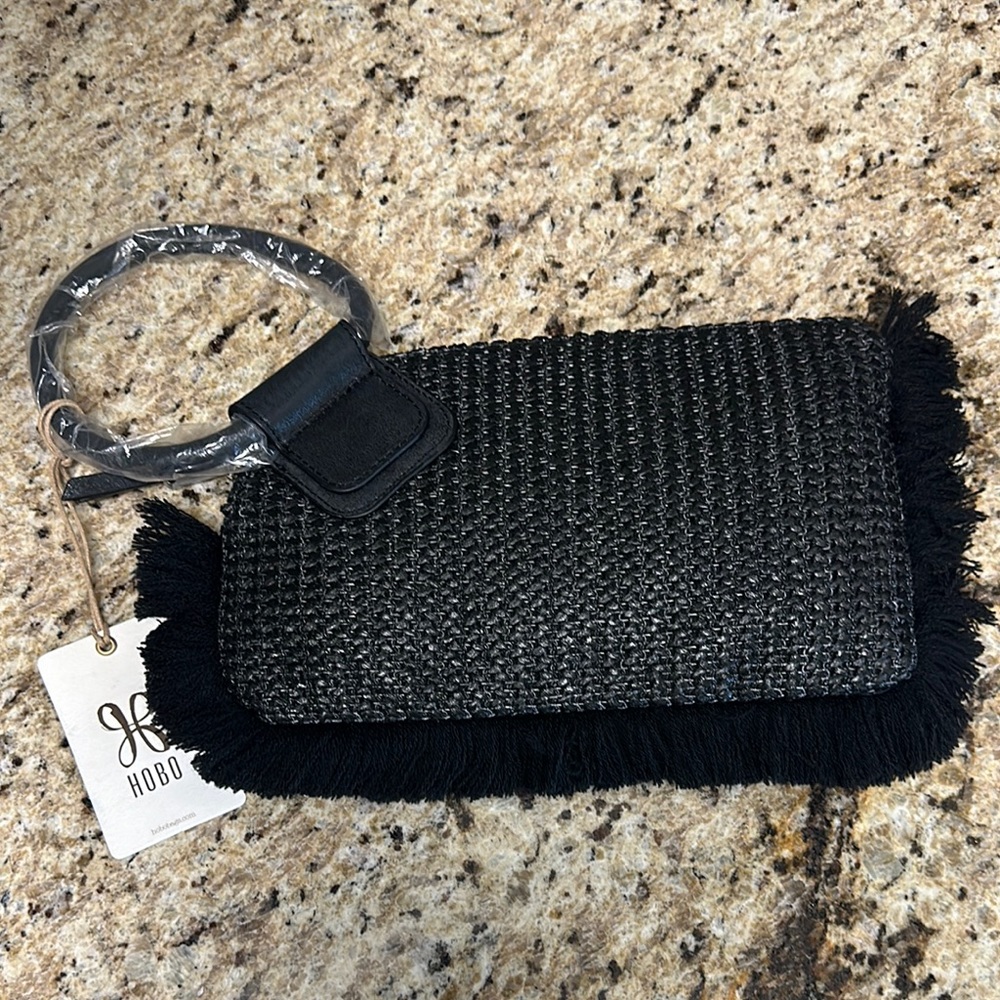 Hobo Black Woven Fringe Clutch